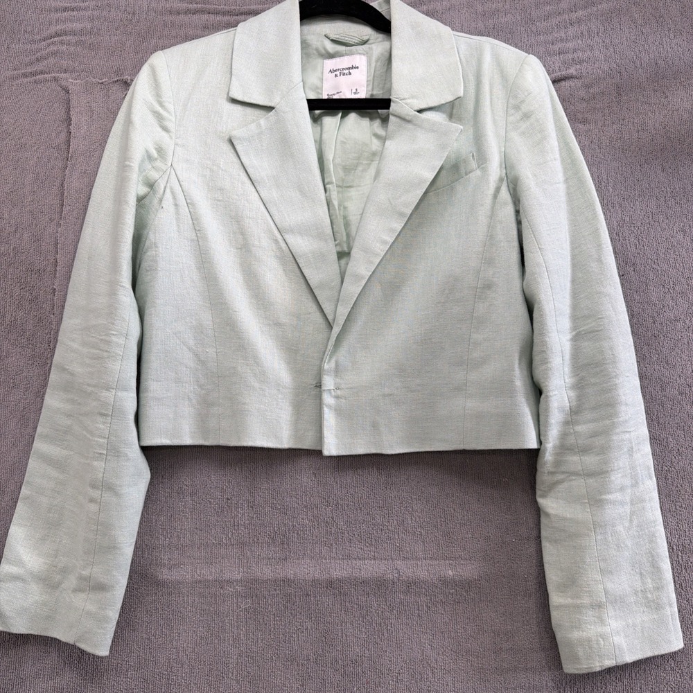 Abercrombie & Fitch Mint Green Linen Cotton Cropped Blazer Size S